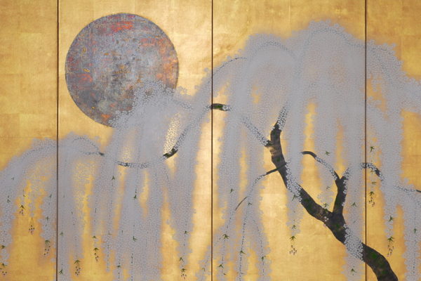 CI Art Affairs japanische Malerei mit Sakura auf Paravent